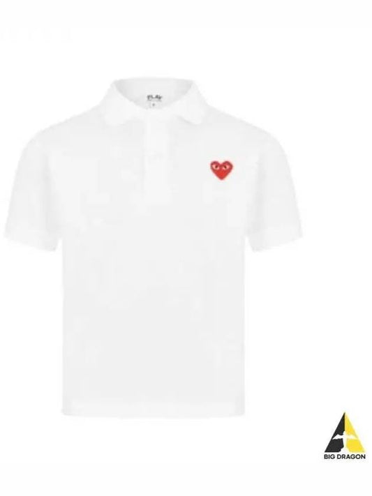 24SS Comme des Garçons Play Heart Red Wappen Collar Short Sleeve TShirt Black White P1T006 - COMME DES GARCONS - BALAAN 1
