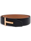 T Buckle Reversible Leather Belt Black - TOM FORD - BALAAN 4