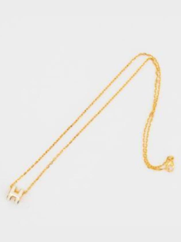 Mini Pop H Pendant Necklace Gold Blanc White - HERMES - BALAAN 3