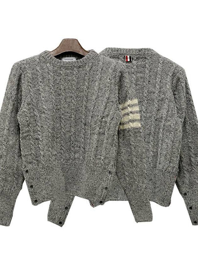 Donegal Twist Cable 4-Bar Classic Crewneck Knit Top Light Grey - THOM BROWNE - BALAAN 2