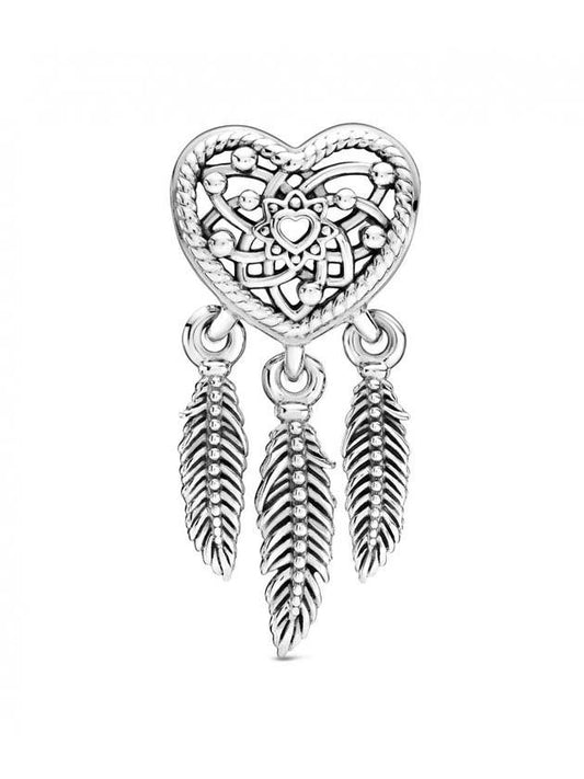 Women's Openwork Heart Three Feathers Dreamcatcher Charm Silver - PANDORA - BALAAN 1