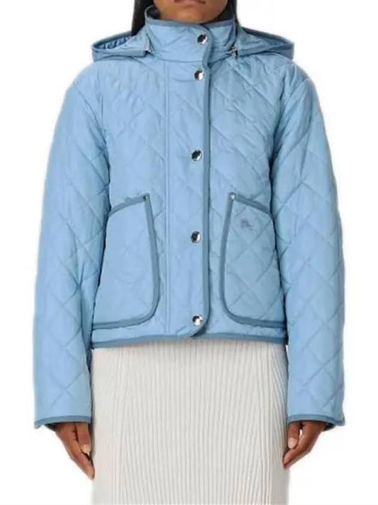 Diamond Recycled Nylon Quilted Hooded Jacket Denim Blue - BURBERRY - BALAAN 2