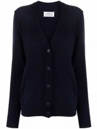 Women's Back Stitch V Neck Cashmere Cardigan Navy - MAISON MARGIELA - BALAAN 2