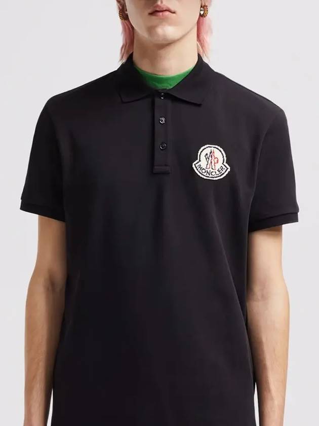 Logo Patch Cotton Polo Shirt Black - MONCLER - BALAAN 3