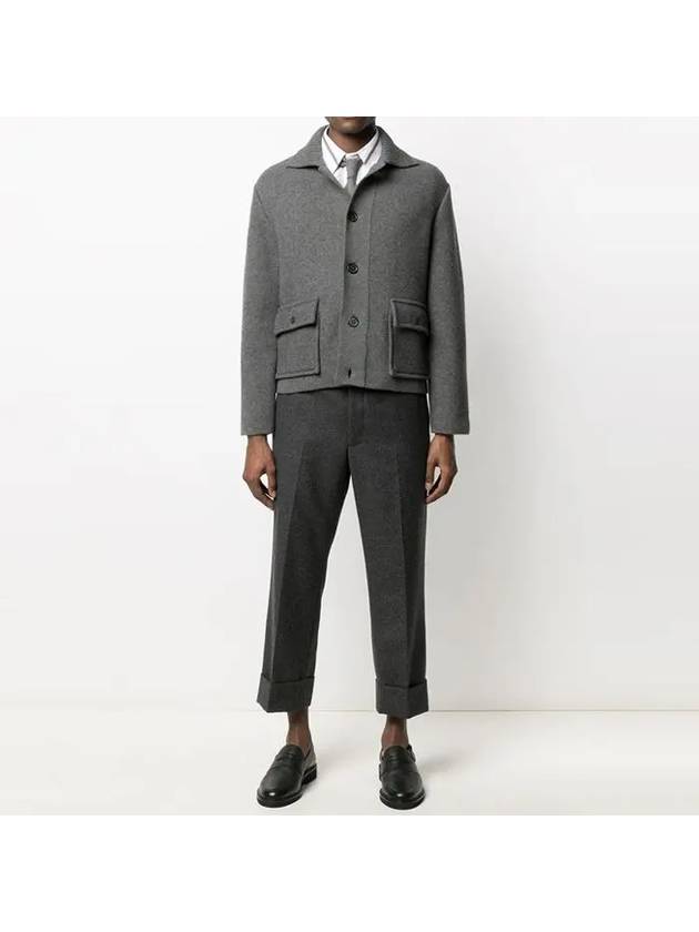 Intarsia Center Back Voile Wool Jacket Grey - THOM BROWNE - BALAAN 4