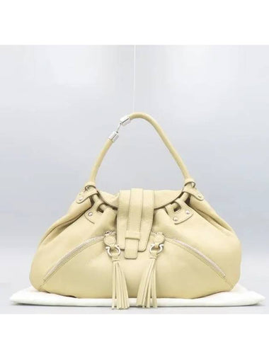 Ferragamo 21 7308 Beige Leather Hobo Multi Zipper Tassel Shoulder Bag - SALVATORE FERRAGAMO - BALAAN 1