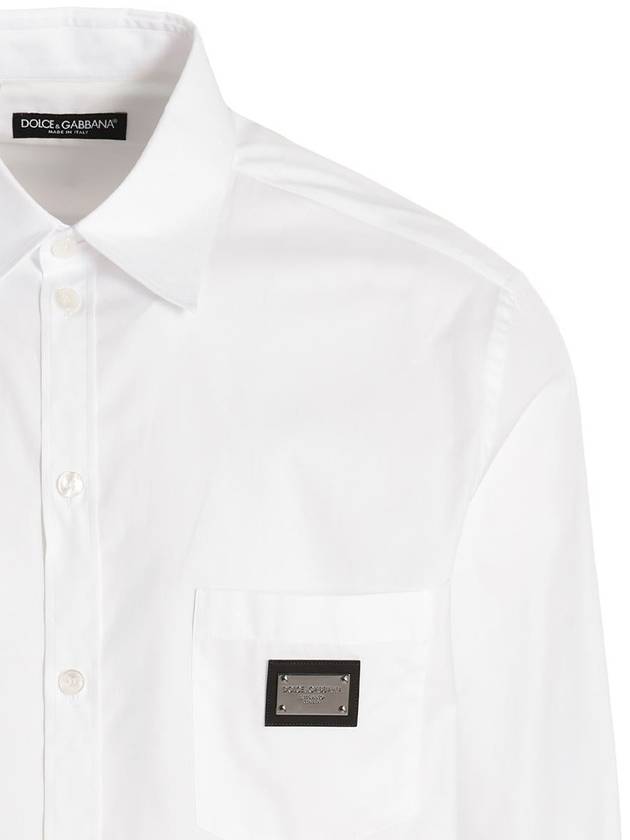 Logo Plaque Martini Cotton Long Sleeve Shirt White - DOLCE&GABBANA - BALAAN 4