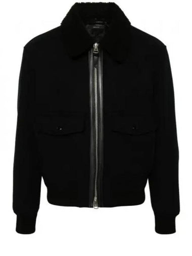 Shearling Collar Bomber Jacket Black - TOM FORD - BALAAN 1