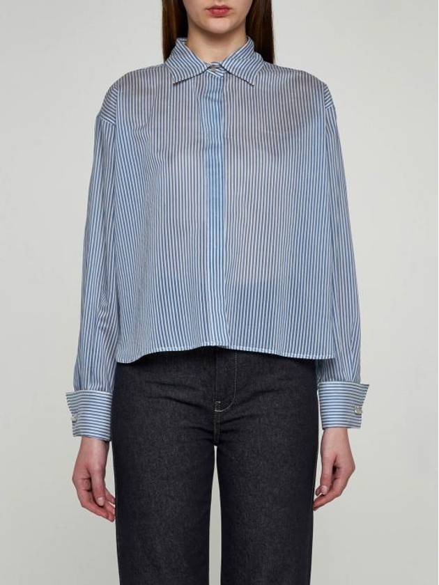 Vertigo Striped Cotton Shirt White Blue - MAX MARA - BALAAN 3