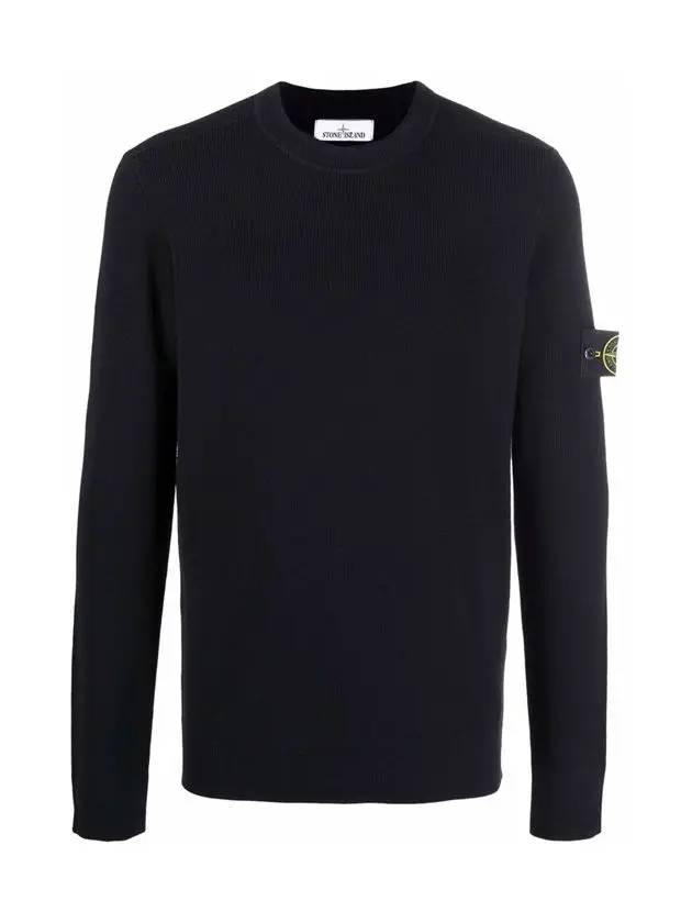 Wappen Patch Crew Neck Ribbed Wool Knit Top Navy - STONE ISLAND - BALAAN 3