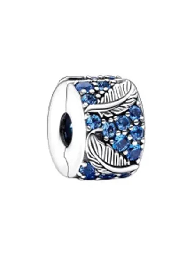 Curved Feather Pave Clip Bracelet Charm Silver Blue - PANDORA - BALAAN 2