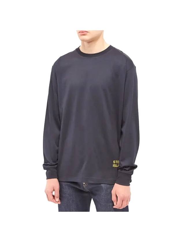 Logo Cotton Long Sleeve T-Shirt Navy - STONE ISLAND - BALAAN 1