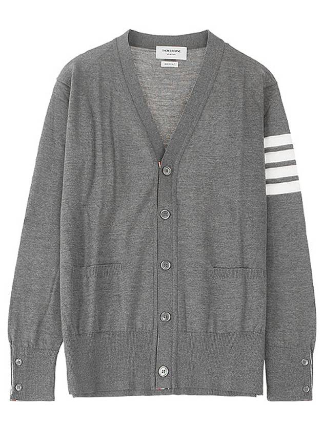 Men's Classic V-neck Merino Wool Cardigan Medium Grey - THOM BROWNE - BALAAN 2