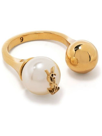 YSL Logo Pearl Ring Aging Brass Gold - SAINT LAURENT - BALAAN 2