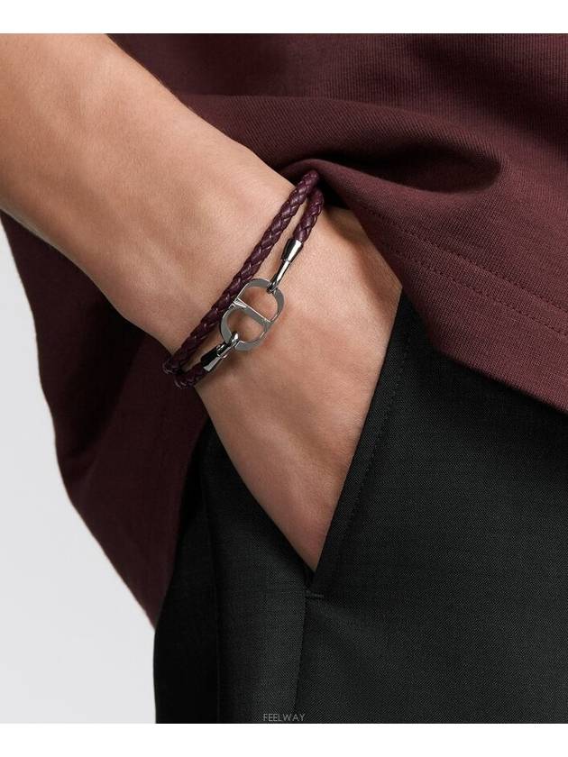 CD Icon Braided Leather Bracelet Burgundy - DIOR - BALAAN 3