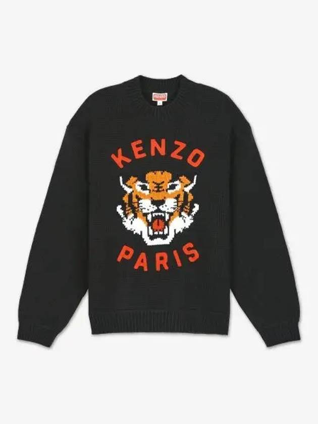 Lucky Tiger Genderless Wool Knit Top Black - KENZO - BALAAN 2