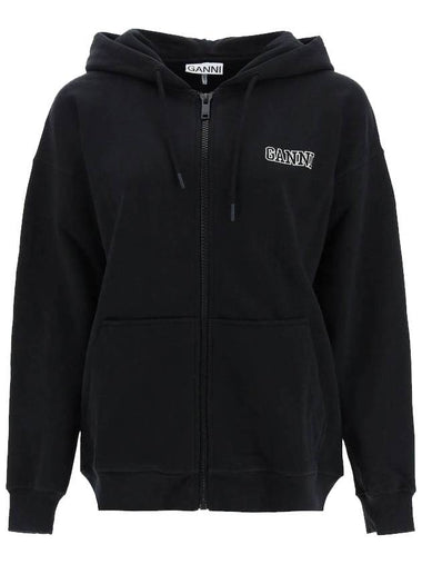 Logo Zip-Up Hoodie Black - GANNI - BALAAN 1