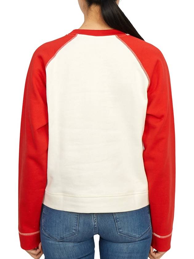 Isoli Ragran Logo Contrast Sleeve Sweatshirt White Red - GANNI - BALAAN 5