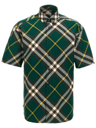 Embroidered Logo Plaid Short-Sleeve Shirt Green - BURBERRY - BALAAN 2