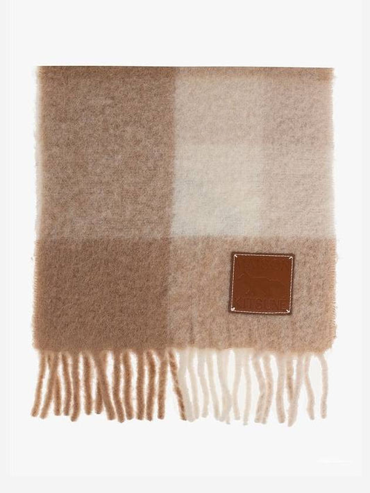 [MAISON KITSUNE] CHECK FRINGED SCARF - ECRU BEIGE CHECK - MAISON KITSUNE - BALAAN 1