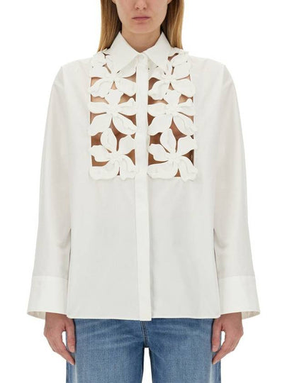 Women's Floral Cut-Out Long Sleeve Shirt White - VALENTINO - BALAAN 2