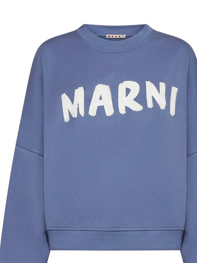 Logo Print Cotton Sweatshirt Light Blue - MARNI - BALAAN 4