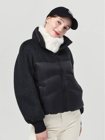 Women s Wool Fabric Patch Down Padded Black Jacket DO6242JP13 1 - DOYOUKNOWMC GOLF WEAR - BALAAN 1