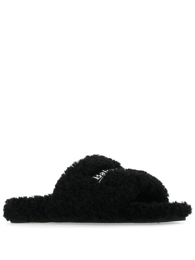 Furry Logo Slippers Black - BALENCIAGA - BALAAN 3