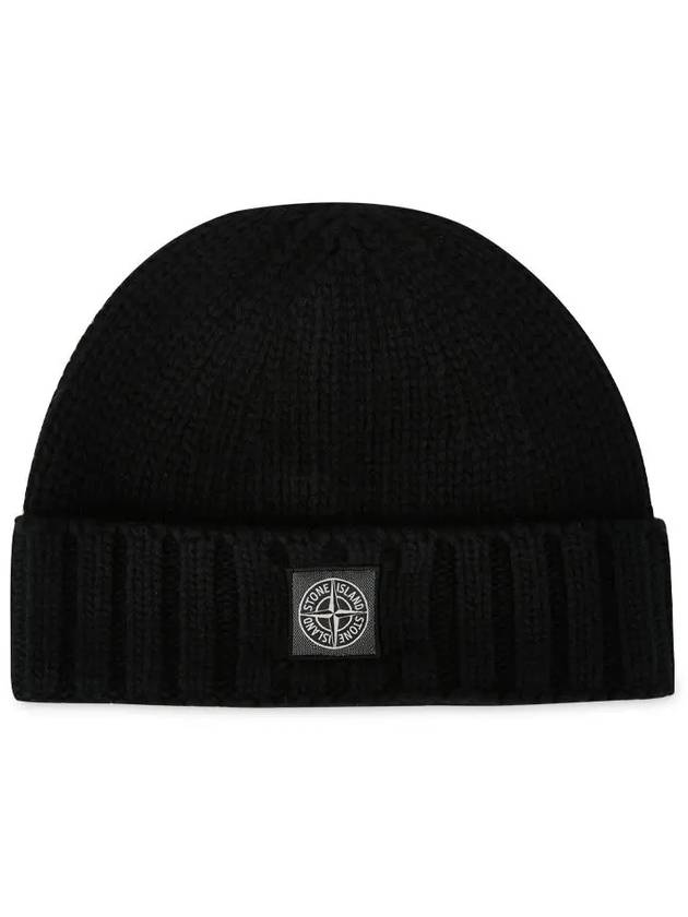 Logo Patch Wool Beanie Black - STONE ISLAND - BALAAN 4