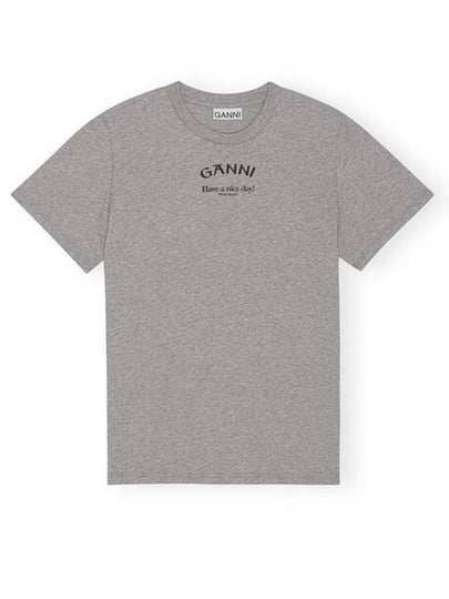 Logo Print Short Sleeve T-Shirt Grey - GANNI - BALAAN 2