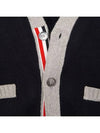 Three Stripe V Neck Cotton Cardigan Navy - THOM BROWNE - BALAAN 5