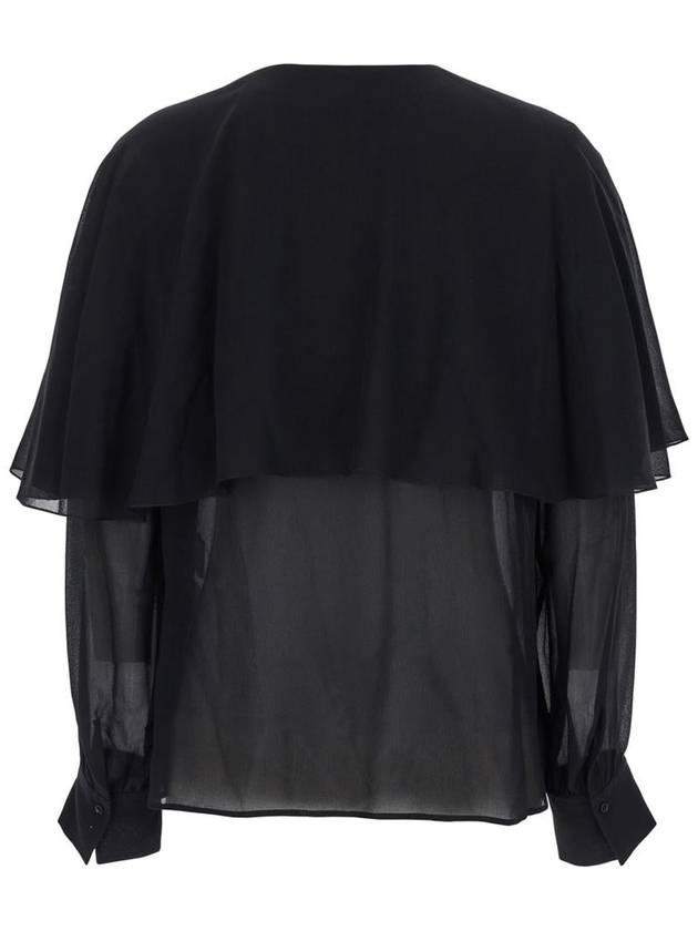 Women's Collarless Cape Overlay Silk Shirt Black - CHLOE - BALAAN 3