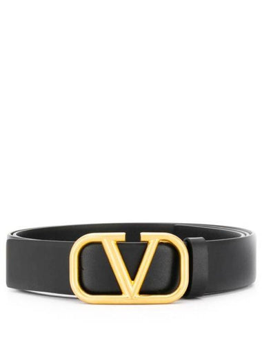 Men's V Logo Signature Leather Belt Black - VALENTINO - BALAAN 1