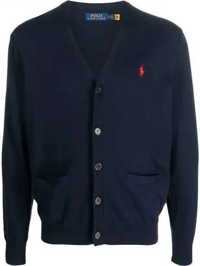 V-Neck Embroidery Logo Cardigan Navy - POLO RALPH LAUREN - BALAAN 2