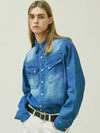 Washed Denim Western Shirt Blue - KND - BALAAN 7