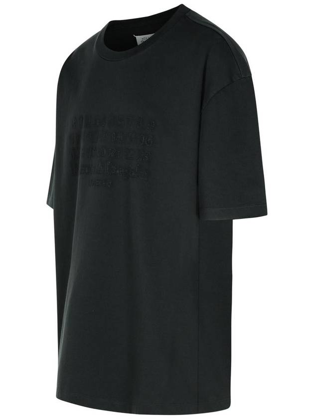 Embroidered Logo Cotton Short Sleeve T-Shirt Black - MAISON MARGIELA - BALAAN 3