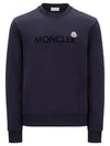 Men's Logo Patch Crew Neck Cotton Fleece Sweatshirt Night Blue - MONCLER - BALAAN 2