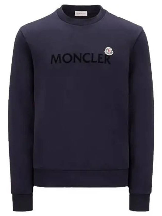 Men's Logo Patch Crew Neck Cotton Fleece Sweatshirt Night Blue - MONCLER - BALAAN 2