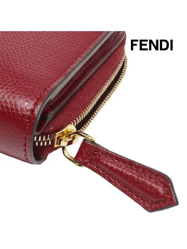 F Logo Zipper Leather Half Wallet Red - FENDI - BALAAN 8