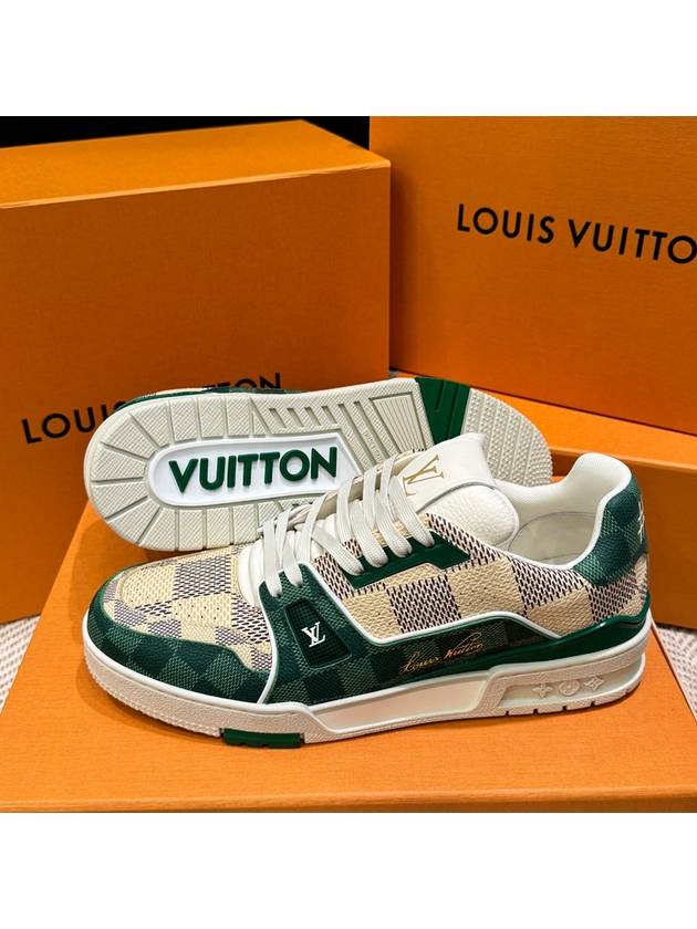 Men's LV Trainer Sneakers Calfskin Damier Green - LOUIS VUITTON - BALAAN 8