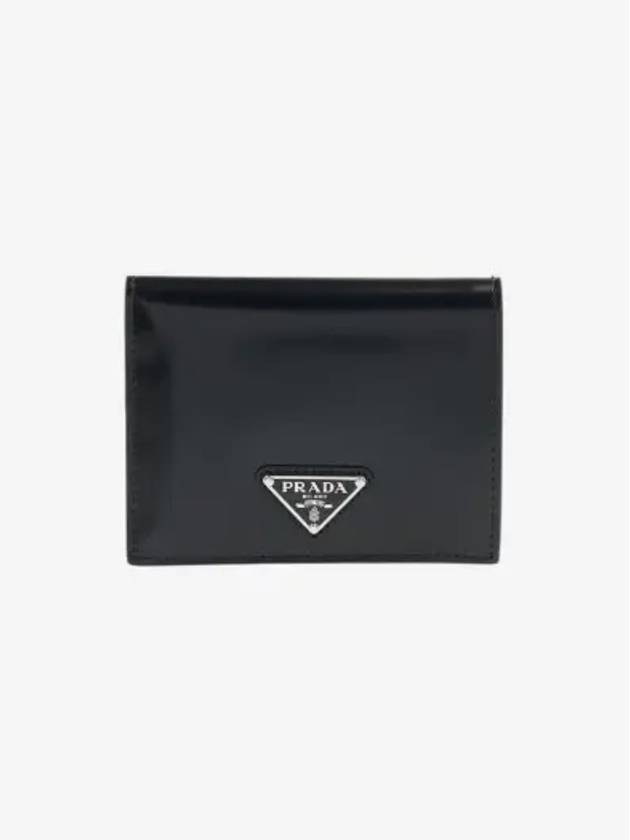 Spazzolato Triangle Logo Brushed Leather Half Wallet Black - PRADA - BALAAN 3