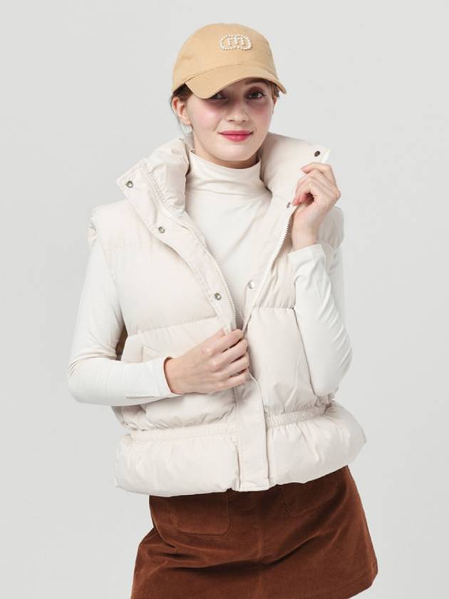 Women s High Neck Collar Waist Banding Fit and Flare Wellon Padded Ivory Vest DO6242VT15 2 - DOYOUKNOWMC GOLF WEAR - BALAAN 3