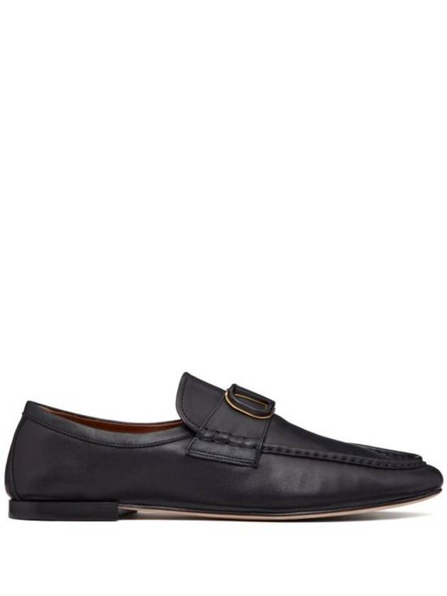 V Logo Leather Loafers Black - VALENTINO - BALAAN 1