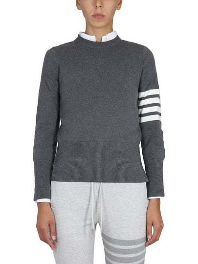 Milano Stitch Crewneck 4-Bar Cotton Crepe Knit Top Grey - THOM BROWNE - BALAAN 2