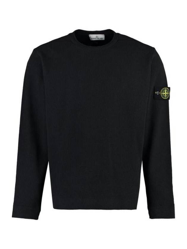 Men's Wappen Patch Crewneck Knit Sweatshirt Black - STONE ISLAND - BALAAN 2