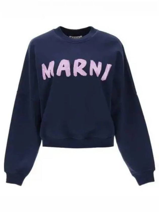 Logo Print Cotton Sweatshirt Blue - MARNI - BALAAN 2