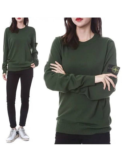 Logo Patch Round Neck Knit Top Green - STONE ISLAND - BALAAN 2