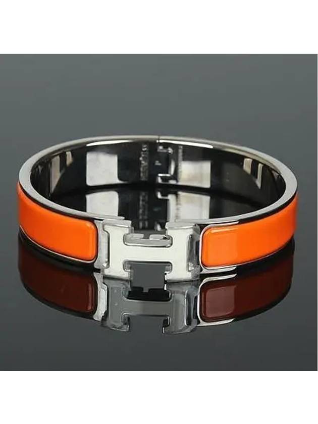 CLIC Click Ash silver white logo orange color PM bangle bracelet - HERMES - BALAAN 3