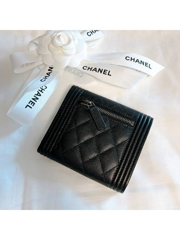 Boy  Small Flap Wallet Caviar Leather & Ruthenium Black - CHANEL - BALAAN 3