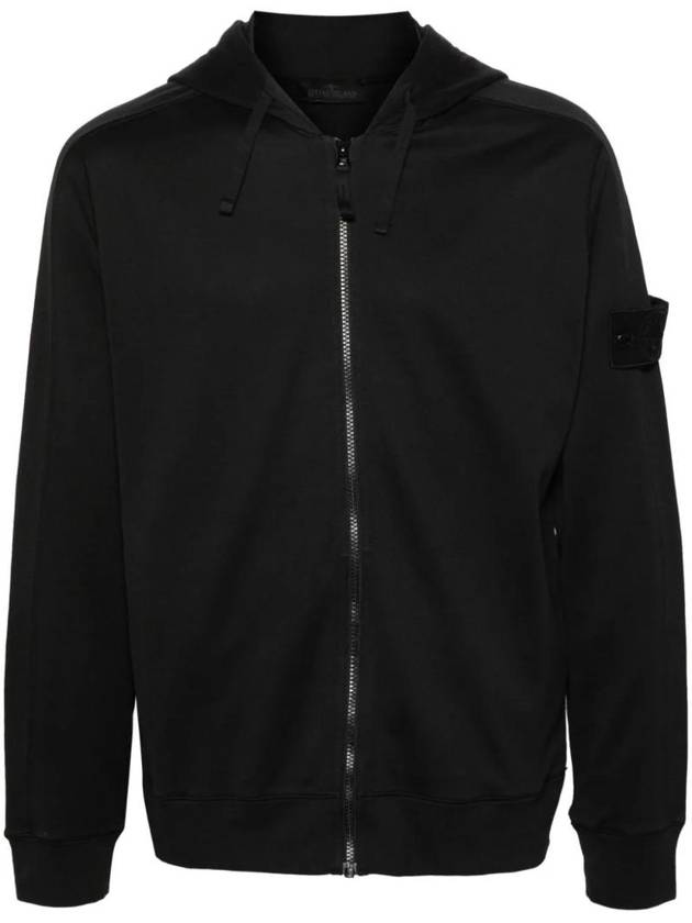 Regular Fit Cotton Zip-up Hoodie Black - STONE ISLAND - BALAAN 1